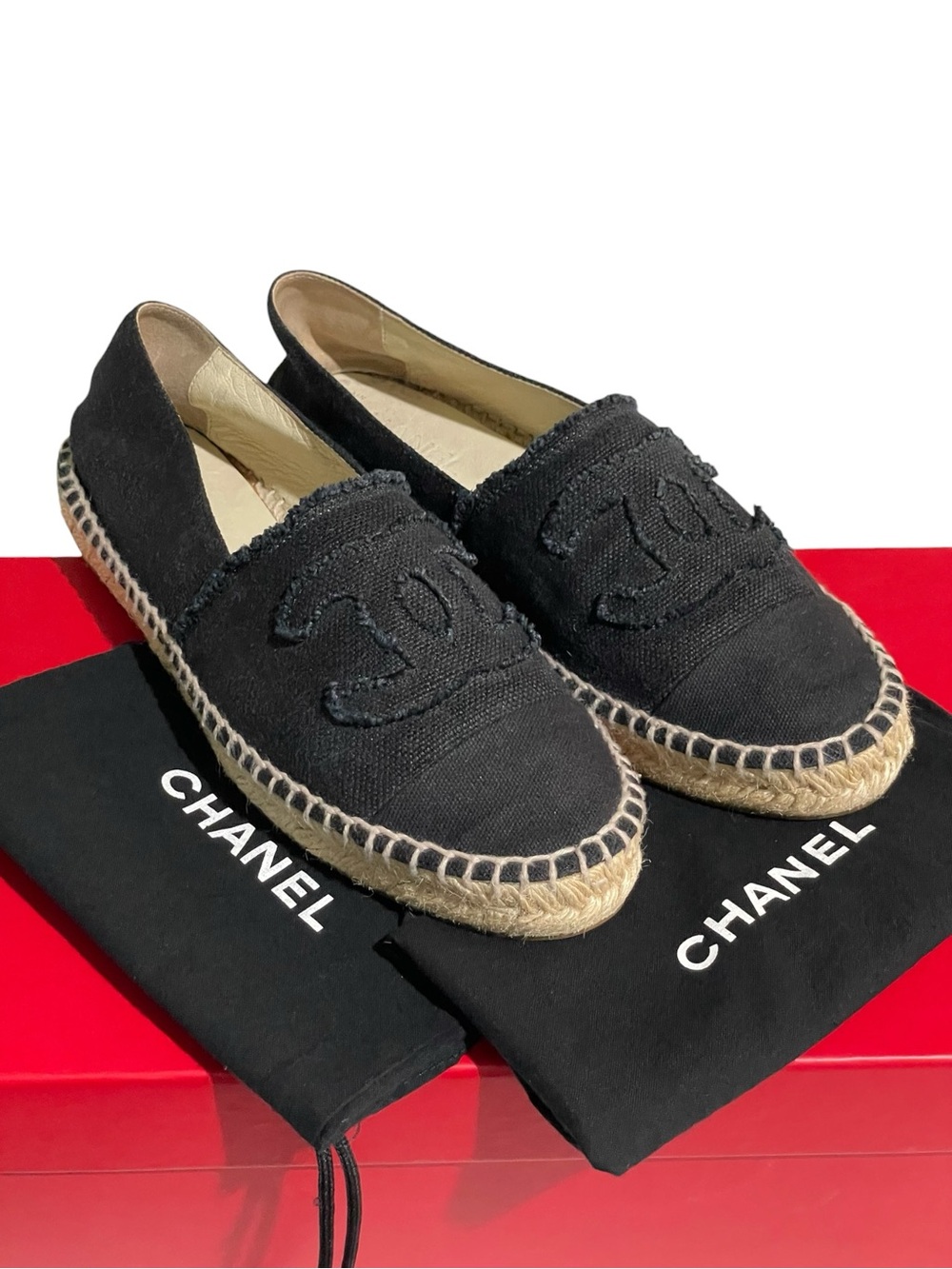 CHANEL Black Canvas Espadrilles Quilted CC Detail EU 40